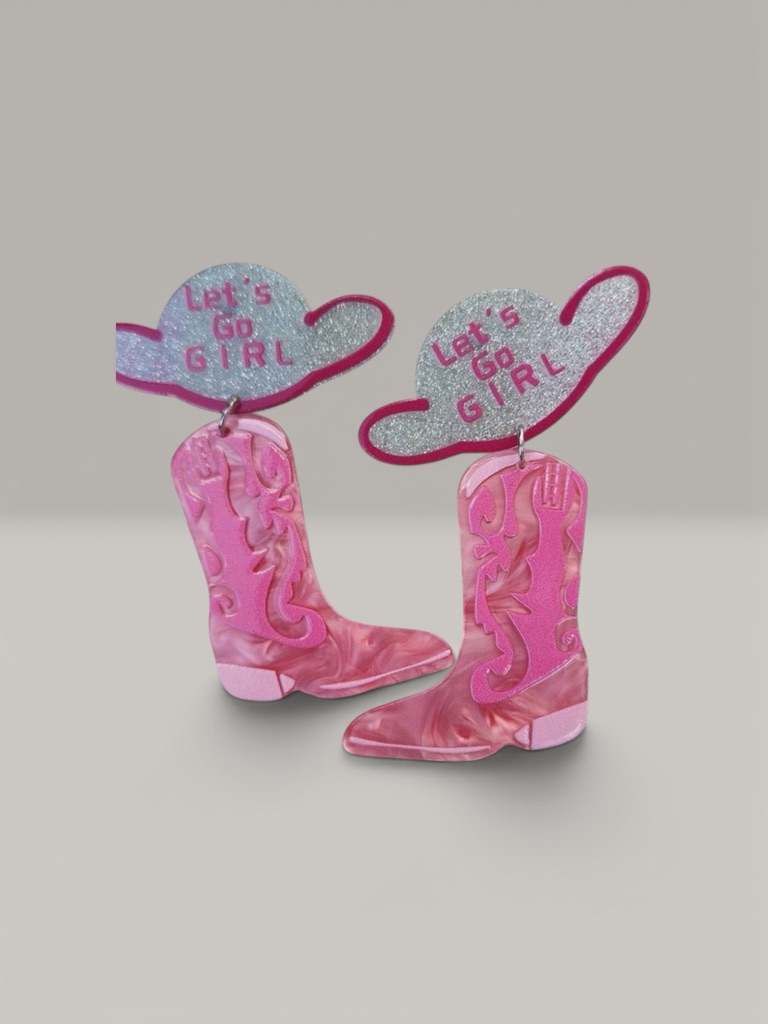 Pink Cowboy Earrings Country Music  Country Concert Ready  Festival Earrings